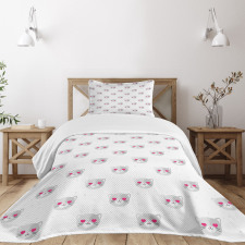Kitty Faces Pink Hearts Bedspread Set