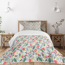 Hand Drawn Style Poppies Bedspread Set