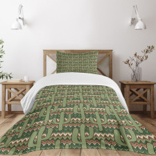 Cartoon Saguaro Zigzag Bedspread Set