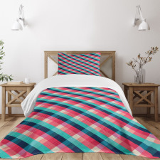 Diagonal Grid Rhombuses Bedspread Set