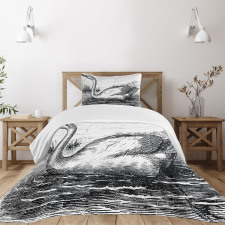 Hand Drawn Swan Design Bedspread Set