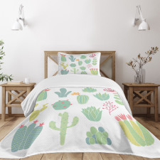 Hand Drawn Style Cacti Bedspread Set