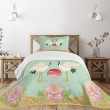 Japanese Cranes Sunrise Bedspread Set