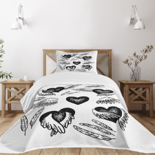 Romantic Hearts Wings Bedspread Set