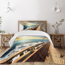 Yacht on Sea Sunset Bedspread Set
