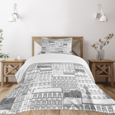 Hand Drawn Houses Town Bedspread Set