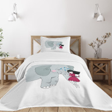 Girl on Trunk of Elephant Bedspread Set