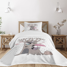 Bunny Family Rain Birds Bedspread Set