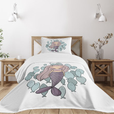 Cartoon Girl with Fish Bedspread Set