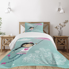 Girl with Pink Umbrella Bedspread Set