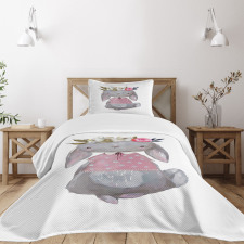 Girl Hare Flowers Art Bedspread Set
