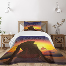 Young Woman at Beach Bedspread Set