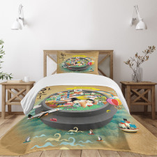 Cartoon Style Khimchi Pot Bedspread Set