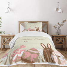 Pastel Toned Eggs Birds Bedspread Set