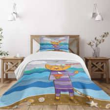 Sailor Feline on the Shore Bedspread Set