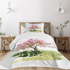 Watercolor Sakura Leaves Bedspread Set