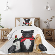 French Dog Red Wine Bedspread Set