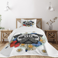 Dog Sketch with Flowers Bedspread Set