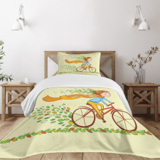 Girl Bike Autumn Leaves Bedspread Set