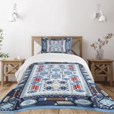 Blue Toned Square Circle Bedspread Set