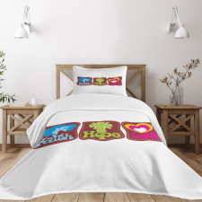 Retro Hearts and Doves Bedspread Set