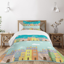 Colorful Cartoon Town Bedspread Set