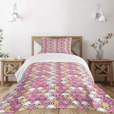 Kawaii Faces Fun Pattern Bedspread Set