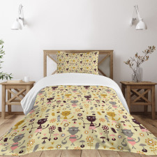 Feline Animals in Forest Bedspread Set