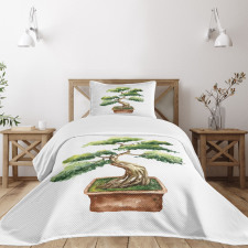 Watercolor Bonsai Hand Drawn Bedspread Set