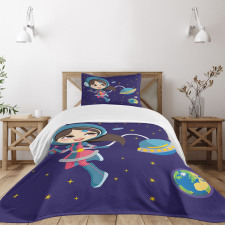 Little Girl in Space Bedspread Set