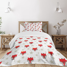 Hipster Foxes Hats Bedspread Set