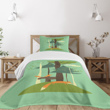 Elk and Fox in Forest Bedspread Set