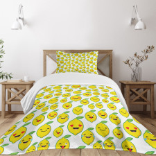 Cartoon Lemon Emoticons Bedspread Set