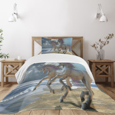 Flower Adorned Mane Horse Bedspread Set