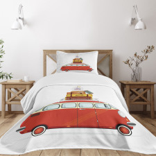 Cartoon Retro Minivan Bedspread Set