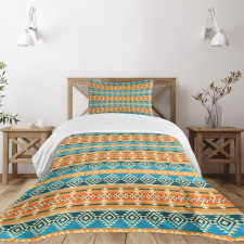 Folk Motifs Strips Bedspread Set