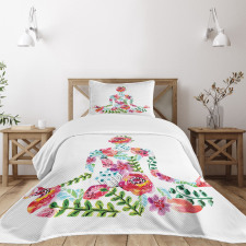 Silhouette with Flowers Bedspread Set