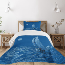 Ship on Ocean Moon Bedspread Set