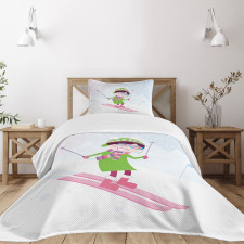 Skiing Girl Snow Bedspread Set