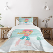 Little Girl Skating Bedspread Set