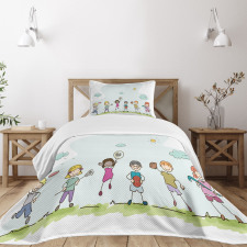 Cartoon Day in Park Bedspread Set