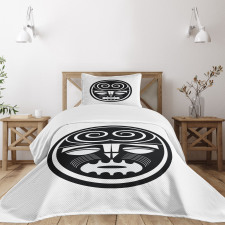 Black Maori Mask Design Bedspread Set