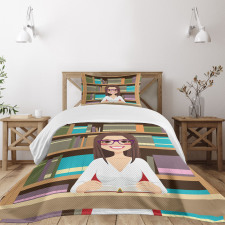 Student Girl Reading Book Bedspread Set