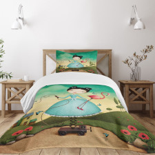 Girl and Flamingo Toy Bedspread Set