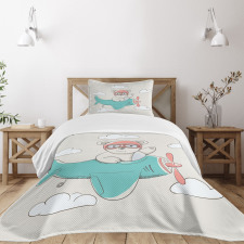 Teddy Bear on Biplane Bedspread Set