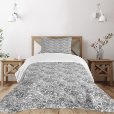 Grey Tone Gear Design Bedspread Set