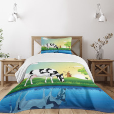 Field Tree Lake Windmill Bedspread Set