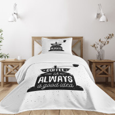 Grungy Typography Coffee Bedspread Set