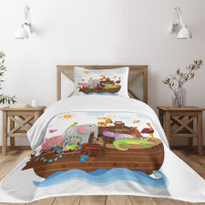 Animals in Ship Cartoon Bedspread Set