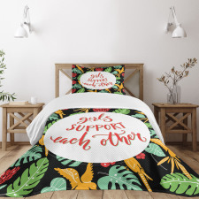 Tropical Theme Words Bedspread Set